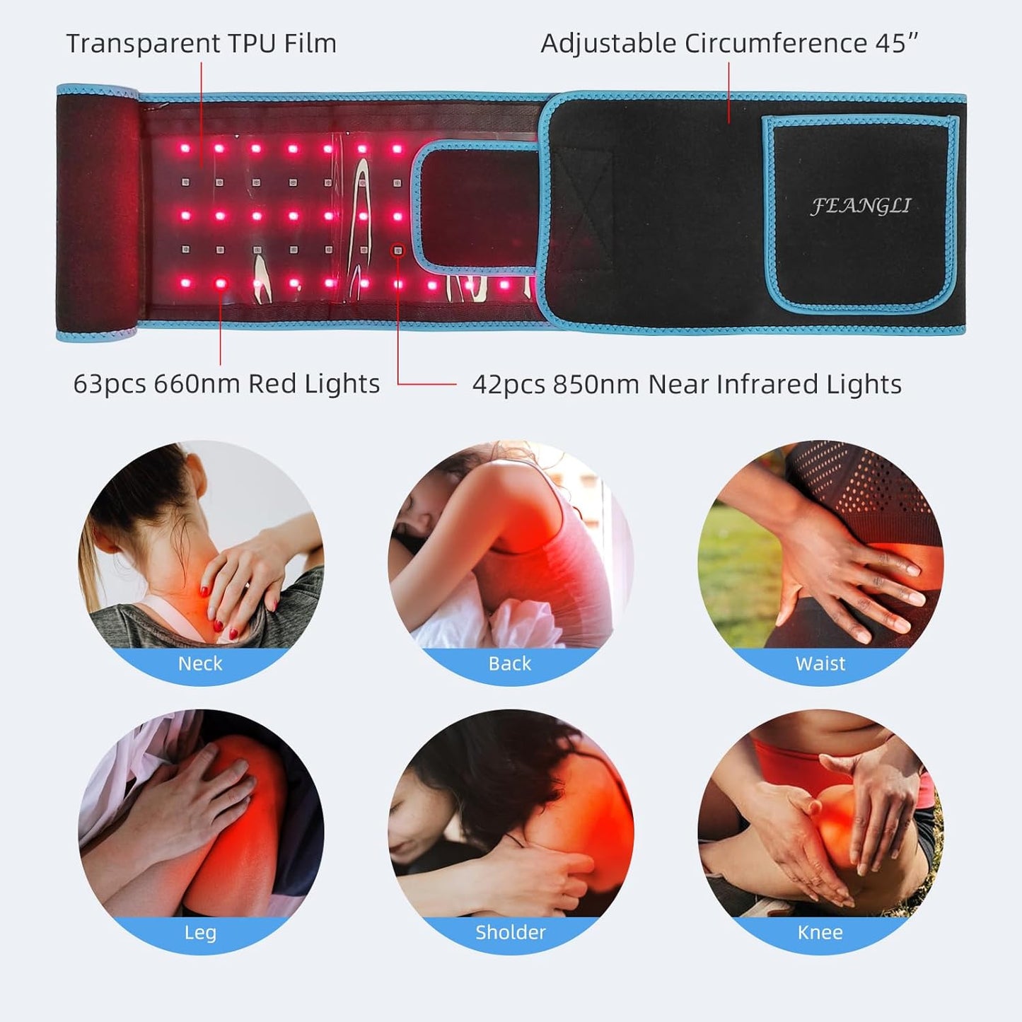 Red Light Therapy Infrared Light Therapy Wrap Belt for Body Pain Relief Wearable Large Pad for Waist Back Stomach Muscle Repair, Decrease Inflammation, Speed Healing LED 660Nm&850Nm with Controller