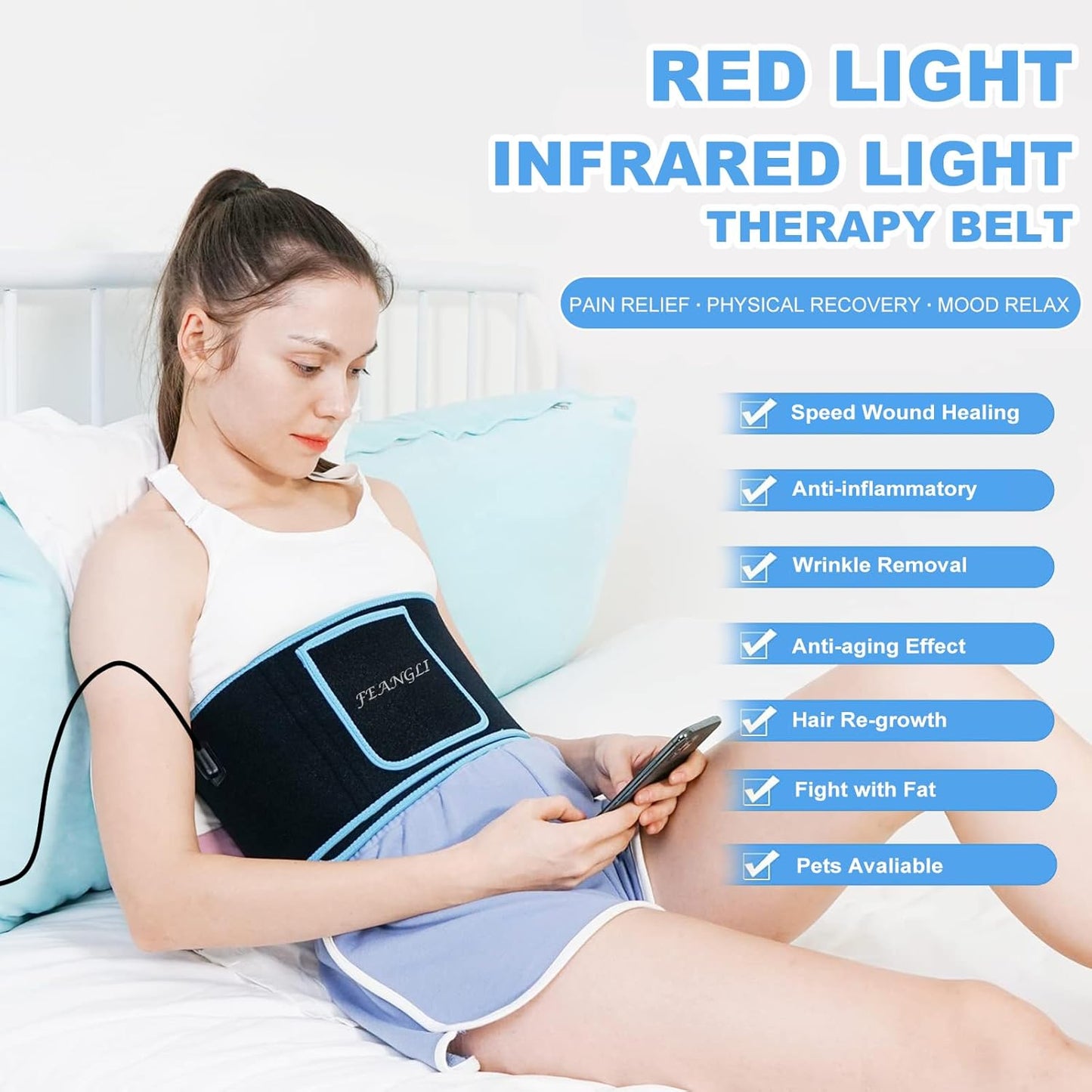 Red Light Therapy Infrared Light Therapy Wrap Belt for Body Pain Relief Wearable Large Pad for Waist Back Stomach Muscle Repair, Decrease Inflammation, Speed Healing LED 660Nm&850Nm with Controller